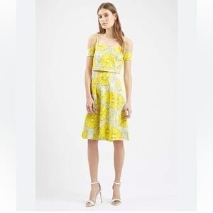 Topshop Yellow & White Highrise Floral Print Flared Skirt